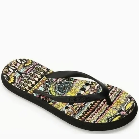 Sakroots Neon One World Encore Flip Flops Sandals - Picture 3 of 11